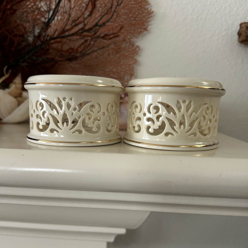 Lenox Collections Pierced China Votive With 24 Karat Gold Trim. Set of 2
